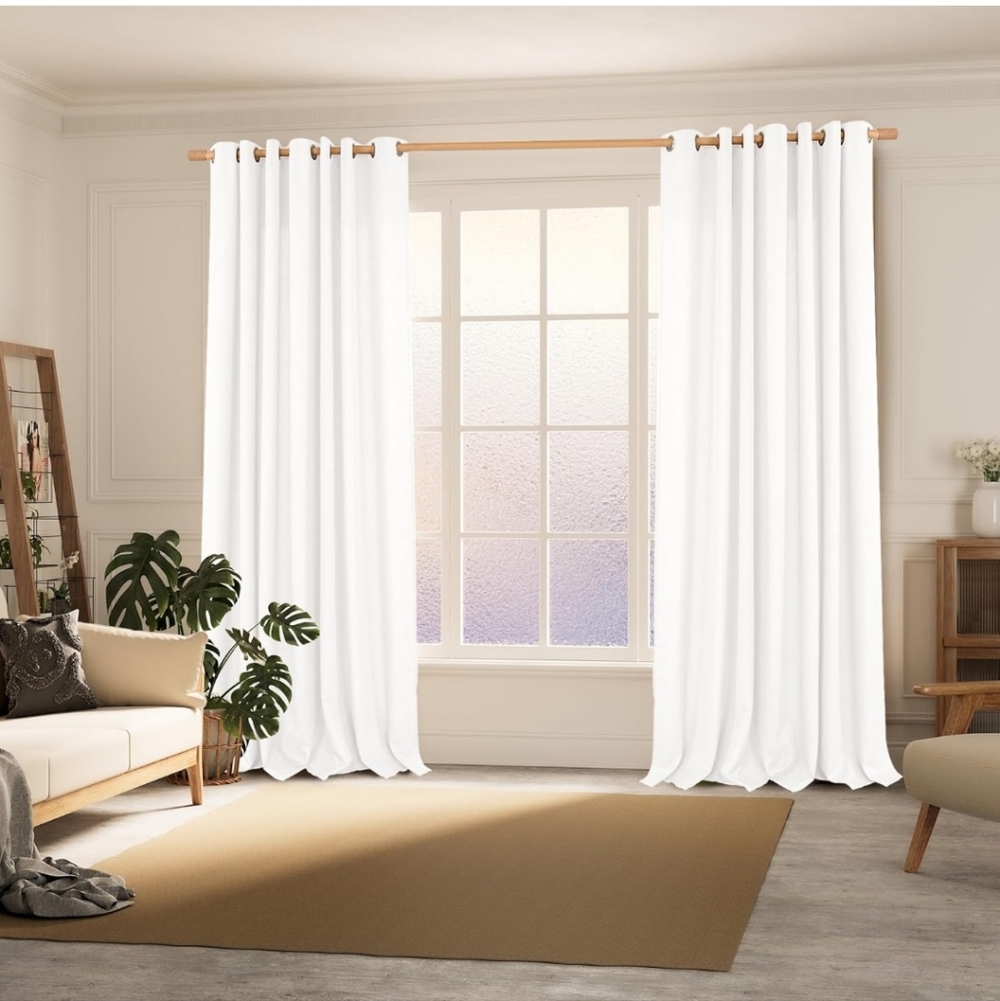 BGment Extra Long Pure White Linen Look-Like Curtains52x120 High Ceiling Living